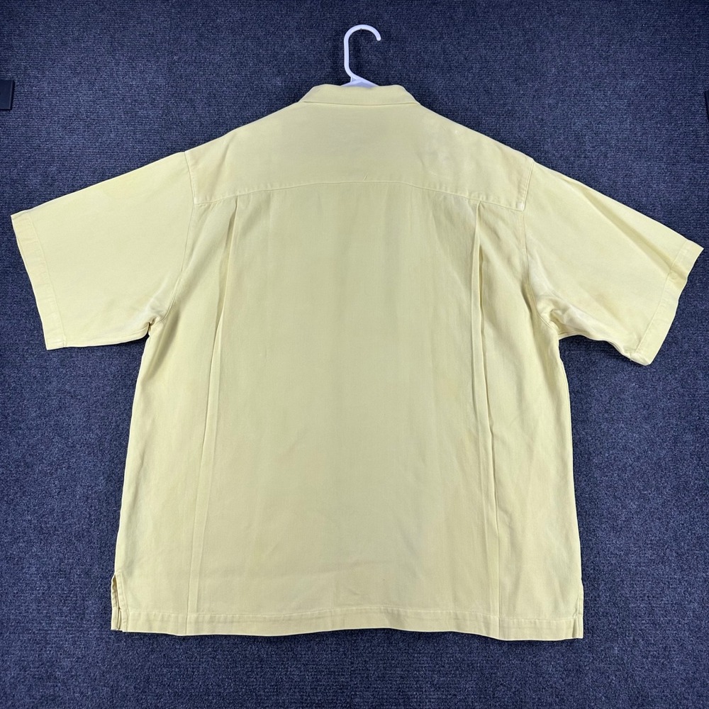 Tommy Bahama Button Down Mens XL Extra Large Yellow 100% Silk Herringbone Camp - Picture 10 of 14